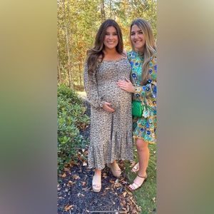 PinkBlush Maternity cream and green floral dress